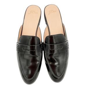 J Crew Academy Loafers Black Leather Flat Mule Slides Size 10 Shoes